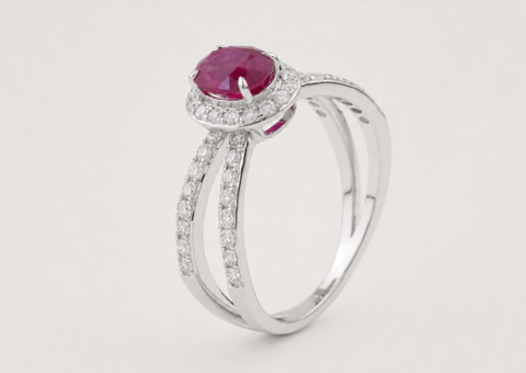 Ring 18K Vitguld med vivid röd Myanmar Rubin och Diamanter GIA-cert
