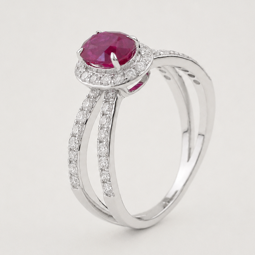 1594573-1 Ring 18K Vitguld med vivid röd Myanmar Rubin och Diamanter GIA-cert