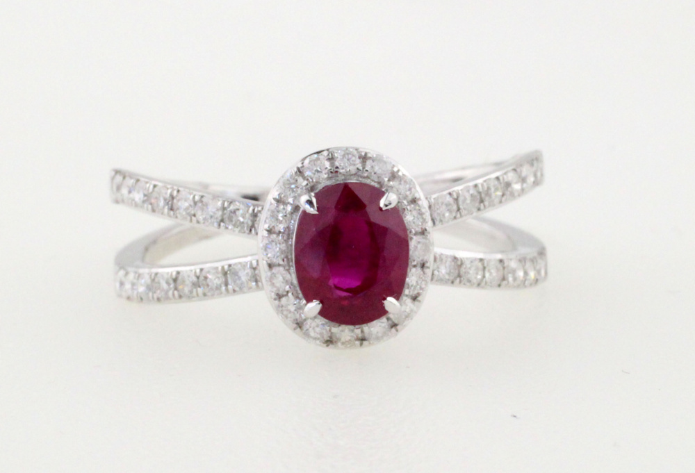 1594573-2 Ring 18K Vitguld med vivid röd Myanmar Rubin och Diamanter GIA-cert