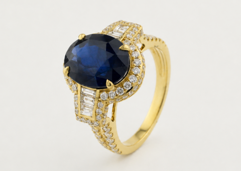Ring 18K guld med Safir och Diamanter IGI/Lotus-cert
