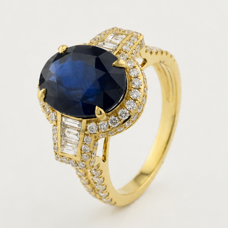 1594575-1 Ring 18K guld med Safir och Diamanter IGI/Lotus-cert