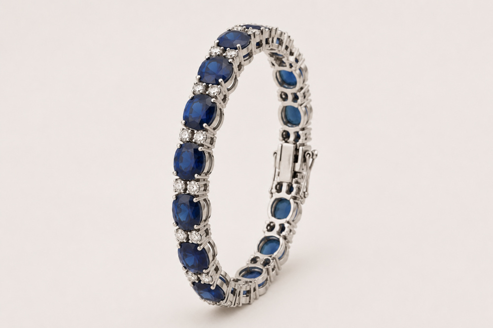 1594578-1 Armband 18K Vitguld med Safirer och Diamanter GIA-cert