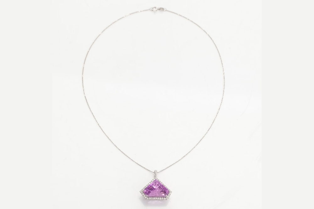 1594581-2 Halsband 14K Vitguld med Kunzite och Diamanter IGI-cert