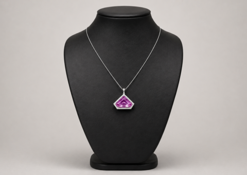 Halsband 14K Vitguld med Kunzite och Diamanter IGI-cert