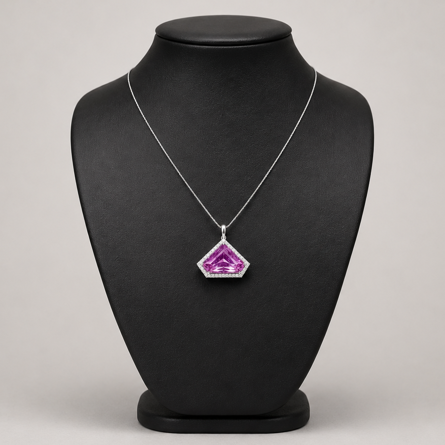 1594581-1 Halsband 14K Vitguld med Kunzite och Diamanter IGI-cert