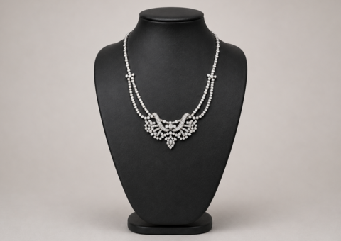 Collier 18K Vitguld 1950-tal med briljantslipade Diamanter ca 18 ctv