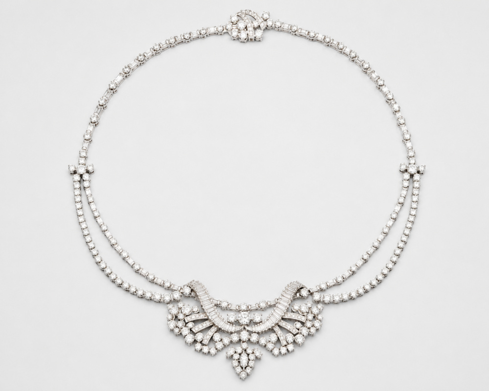 1594582-2 Collier 18K Vitguld 1950-tal med briljantslipade Diamanter ca 18 ctv