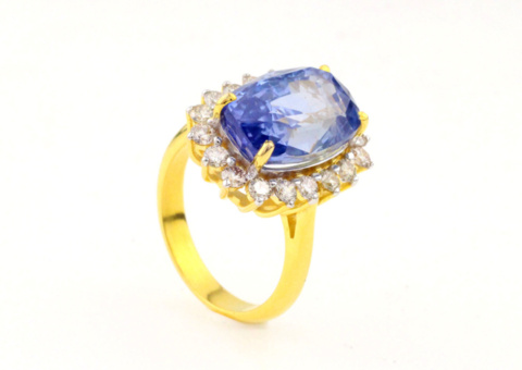 Ring 14K Guld med obehandlad Safir och Diamanter IGI-cert