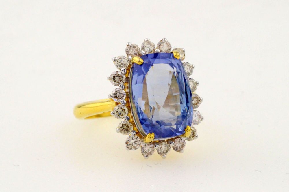 1594594-2 Ring 14K Guld med obehandlad Safir och Diamanter IGI-cert