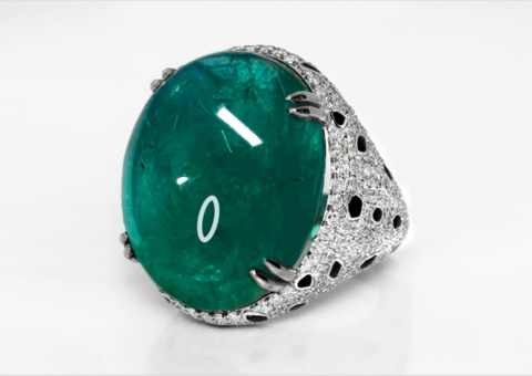 Ring 14K Vitguld med Zambisk Smaragd (moderate oil) och Diamanter IGI-cert