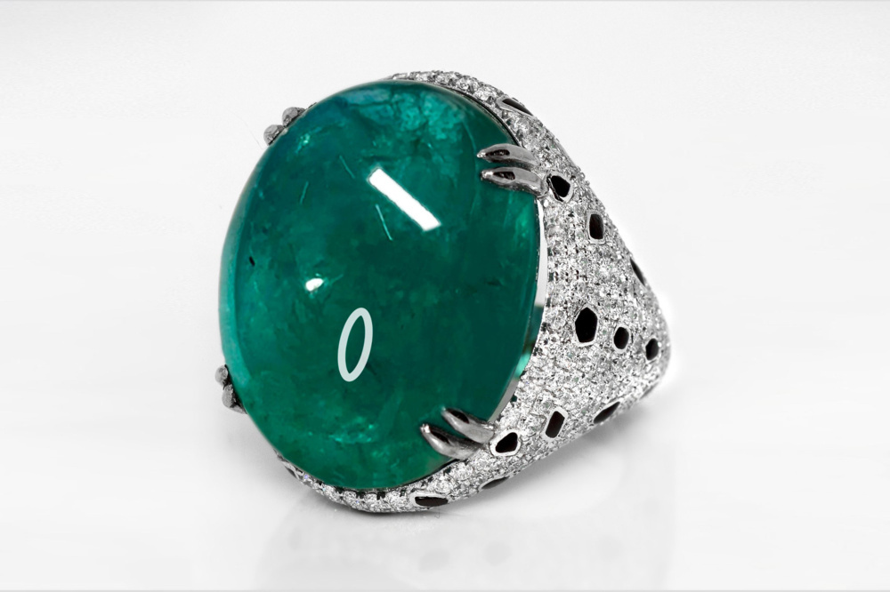 1594596-1 Ring 14K Vitguld med Zambisk Smaragd (moderate oil) och Diamanter IGI-cert