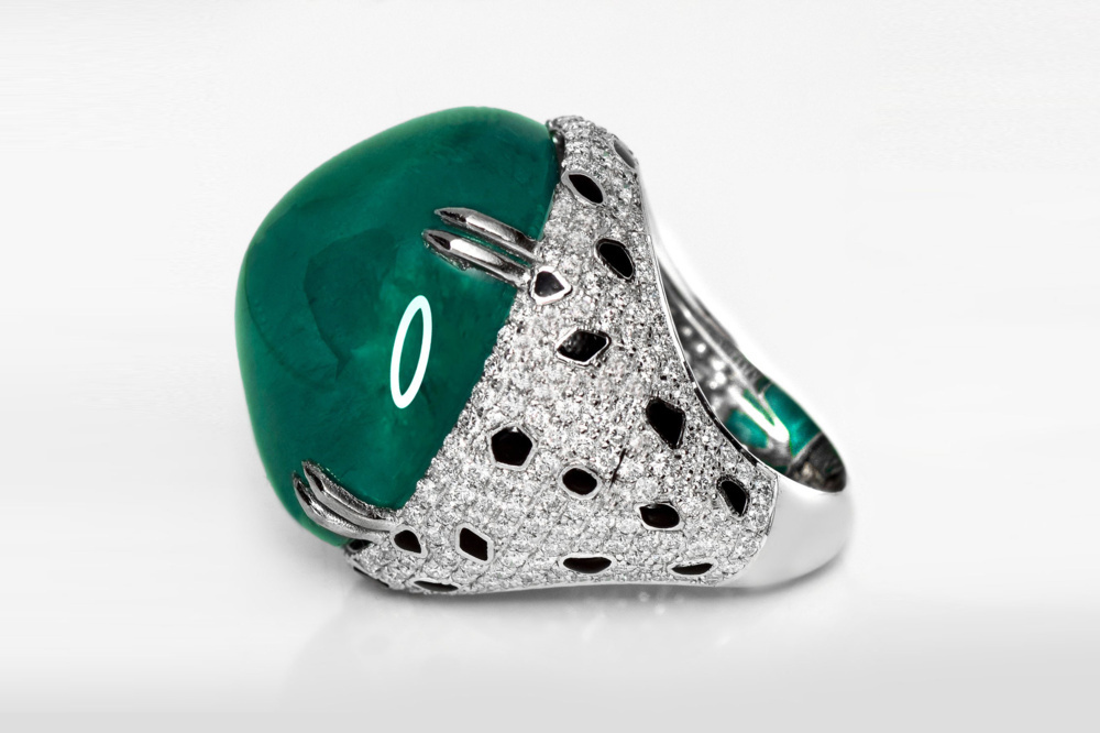 1594596-2 Ring 14K Vitguld med Zambisk Smaragd (moderate oil) och Diamanter IGI-cert
