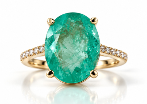 Ring 14K Guld med Colombiansk Smaragd och Diamanter Bellerophon cert