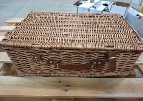Picnic basket - wicker, with crockery and cutlery