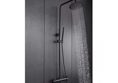 Komplett takduschset med handdusch i rundad design | Svart