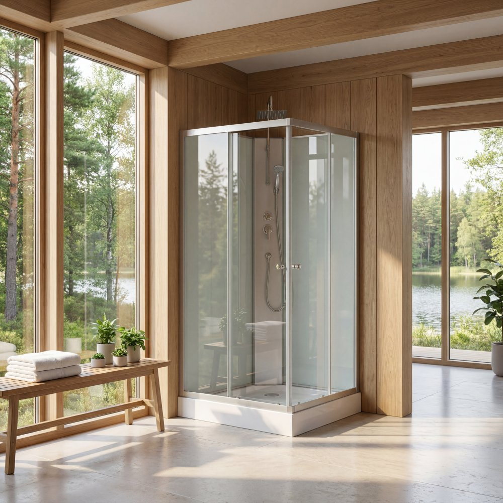 1593895-1 Duschkabin Nordamist Aether 90 - Modern 90x90 cm med Tak & Massage - Vit