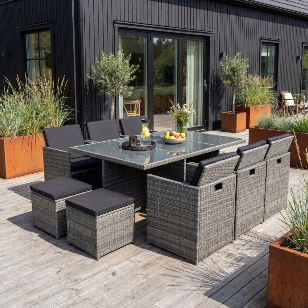 1593904-1 Matgrupp utemöbler | 10 sittplatser | Grå Konstrotting | Skärhamn