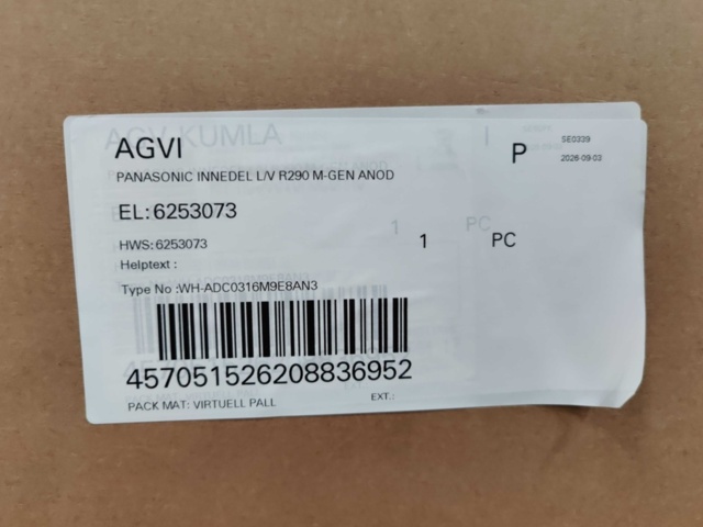 1595990-8 Inomhusmodul Luft/Vatten Panasonic WH-ADC0316M9E8AN3