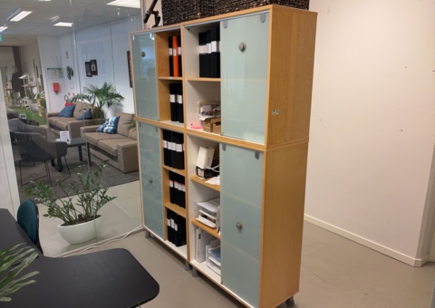 Stackable shelves and cabinets with sliding doors