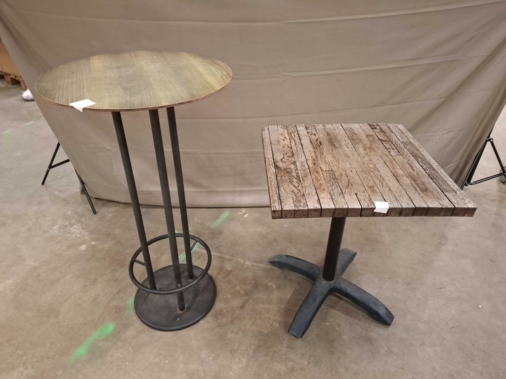 1596047-1 Tables - round high table and square café table