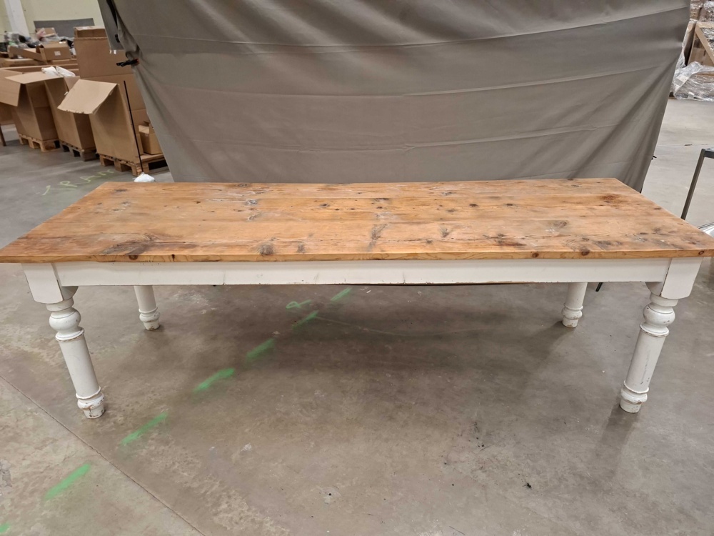1596048-1 Dining table - wooden top, turned legs and drawer