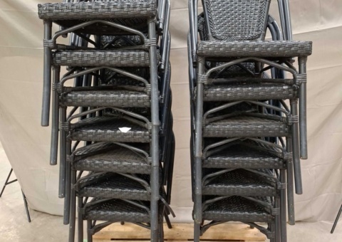 Café chairs, 13 pcs - stackable, dark woven seats