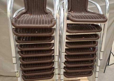 Armchairs, 18 pcs - stackable, brown woven seats