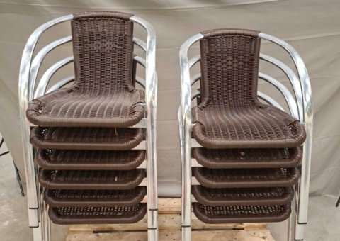 Armchairs, 11 pcs - stackable, brown woven seats