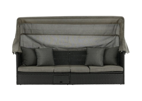 Nopy sol lounge with canopy- svart / grå flätad 60 × 135 × 200 cm