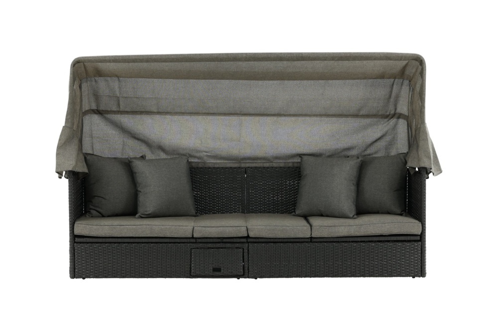 1589848-1 Nopy sol lounge with canopy- svart / grå flätad 60 × 135 × 200 cm