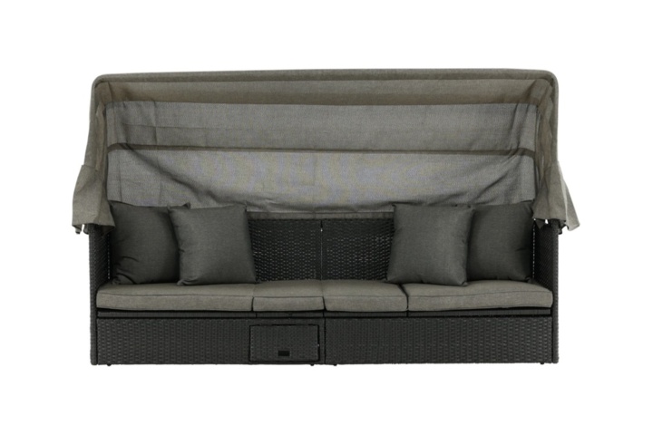 1589848-1 Nopy sol lounge with canopy- svart / grå flätad 60 × 135 × 200 cm