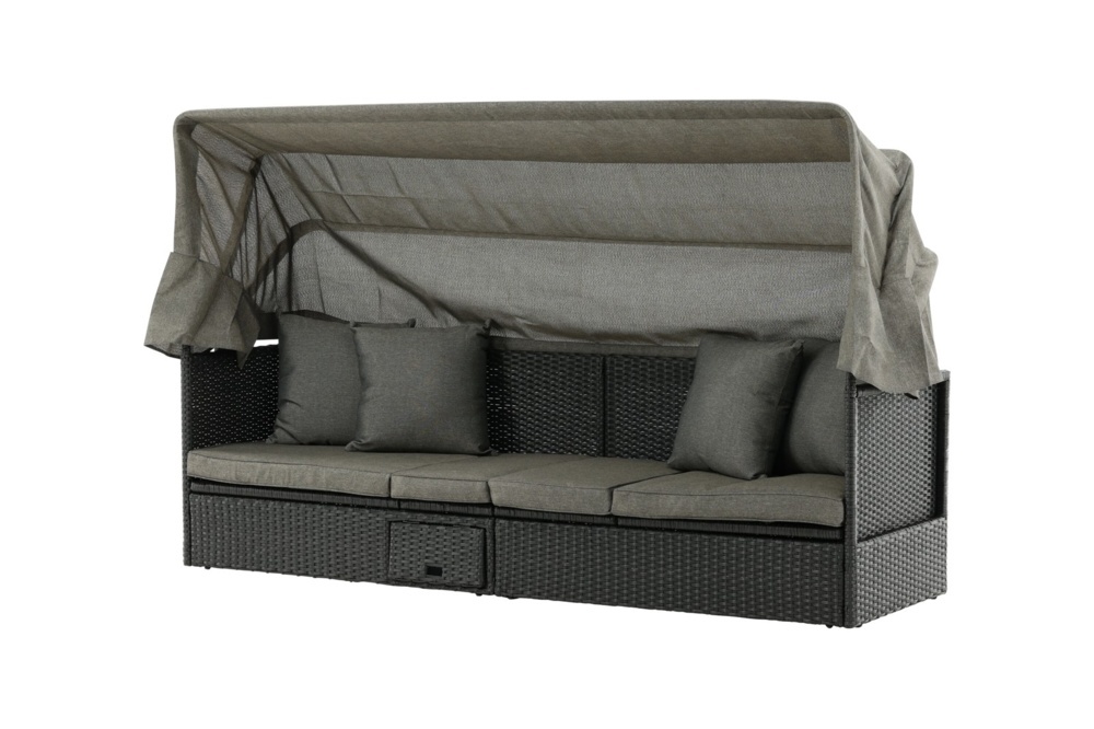 1589848-2 Nopy sol lounge with canopy- svart / grå flätad 60 × 135 × 200 cm