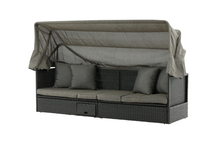 1589848-2 Nopy sol lounge with canopy- svart / grå flätad 60 × 135 × 200 cm