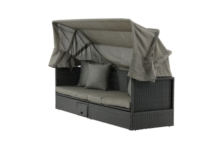 1589848-3 Nopy sol lounge with canopy- svart / grå flätad 60 × 135 × 200 cm