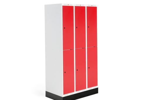 Student locker ROZ 3 sections, 6 compartments, incl. base, 1890x900x550 mm, red