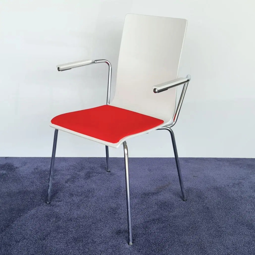 1596342-1 Stol Cafe VII vit/röd/krom 9 stycken