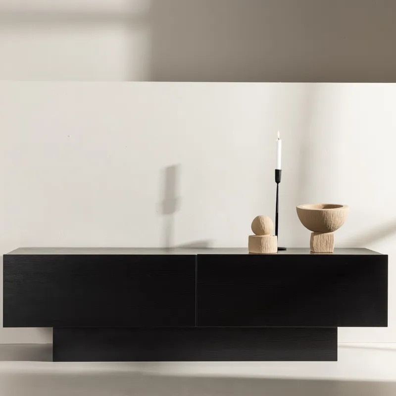 1593323-1 Cuenca tv-bänk svart / svart glas melamine/glass 160 × 45 × 47 cm