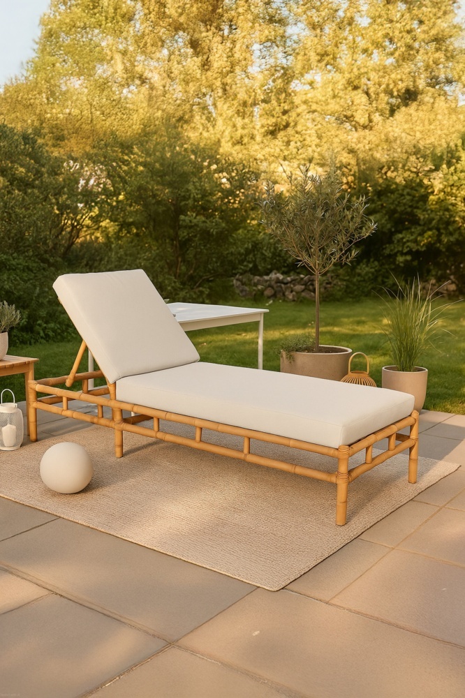 1593364-1 Cane sol lounge bambu / grå dyna 80 × 35 × 210 cm