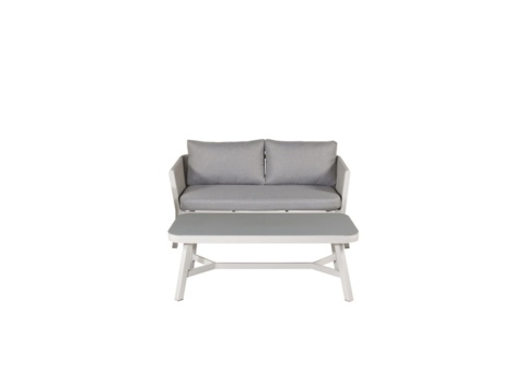 Virya loungegrupp (3+2+1) vit aluminium / grå rep / grå dyna