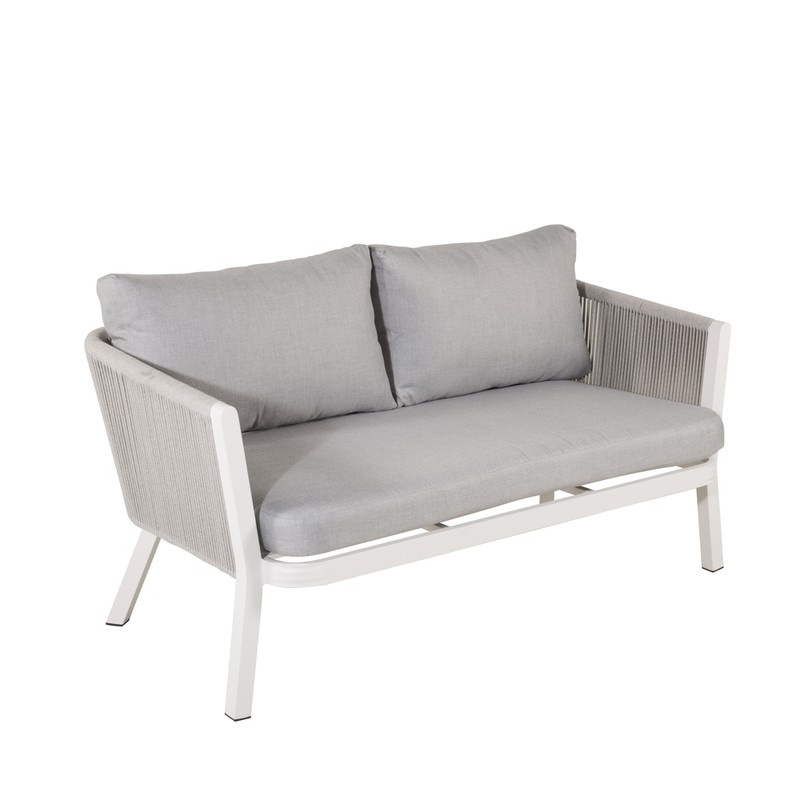 1593366-2 Virya loungegrupp (3+2+1) vit aluminium / grå rep / grå dyna