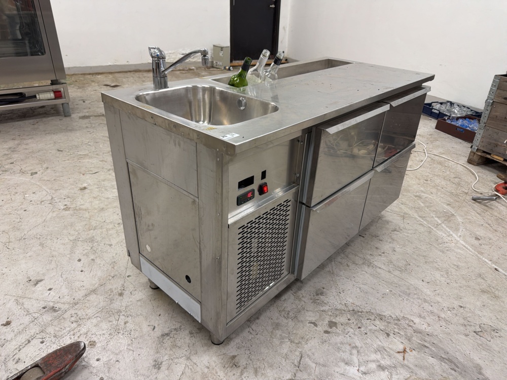 1566378-2 Refrigerated counter with cooling channel, sink and mixer