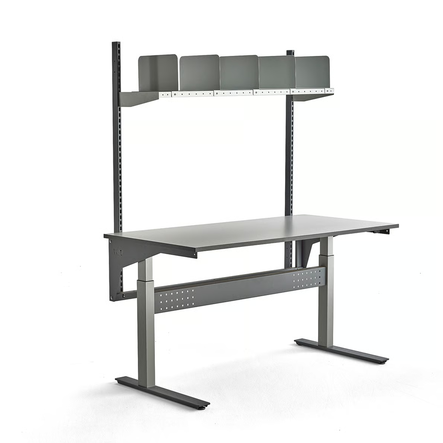 1596545-1 Complete height-adjustable work table VERVE 200 kg, 1600x800 mm, shelves with dividers
