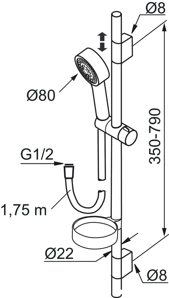 1597821-2 Shower set - Mora, MMIX S5, chrome, water-saving hand shower