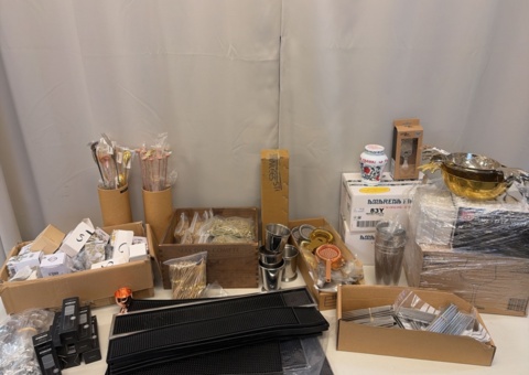Collection of bar accessories and utensils