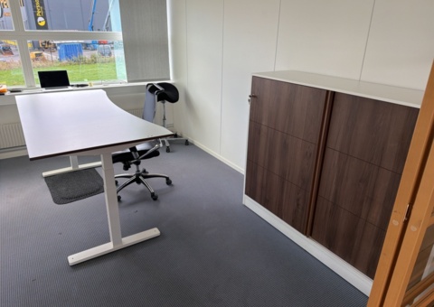 Office furniture with electric desk, storage cabinet, chair and stool