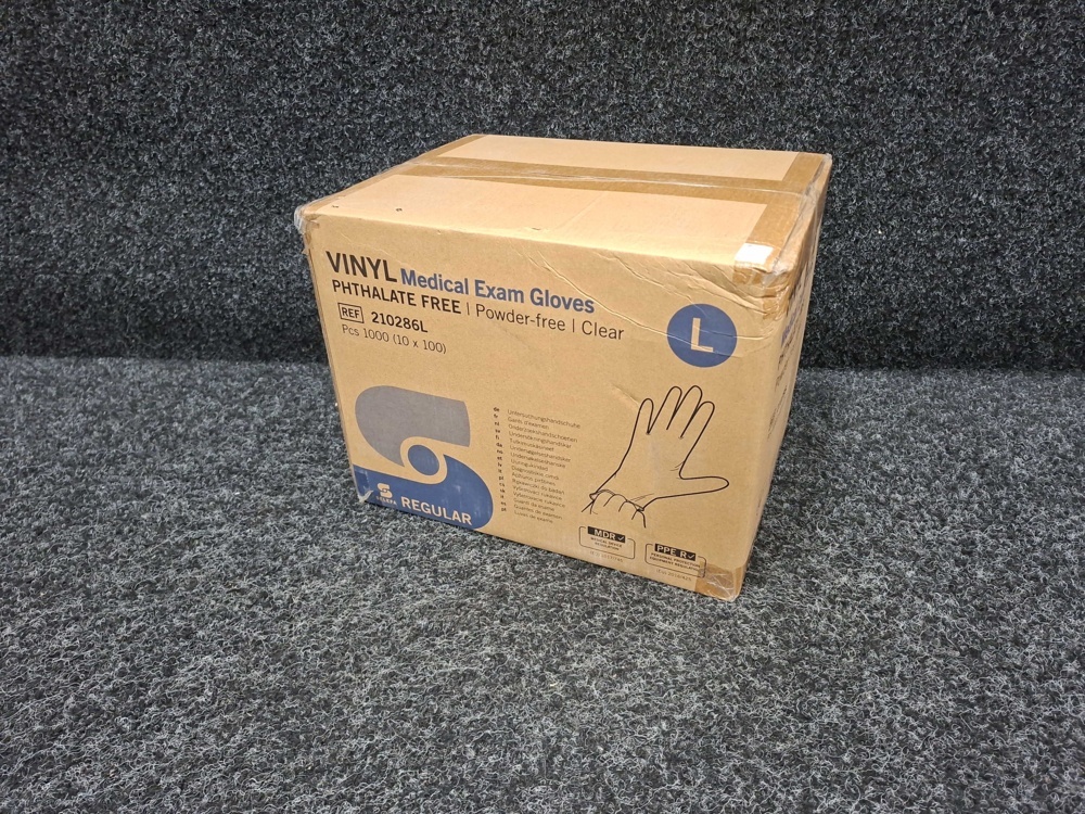 1597161-1 1000 pcs Vinyl Gloves Medical Exam Gloves (Regular, Phthalate-Free), Size L