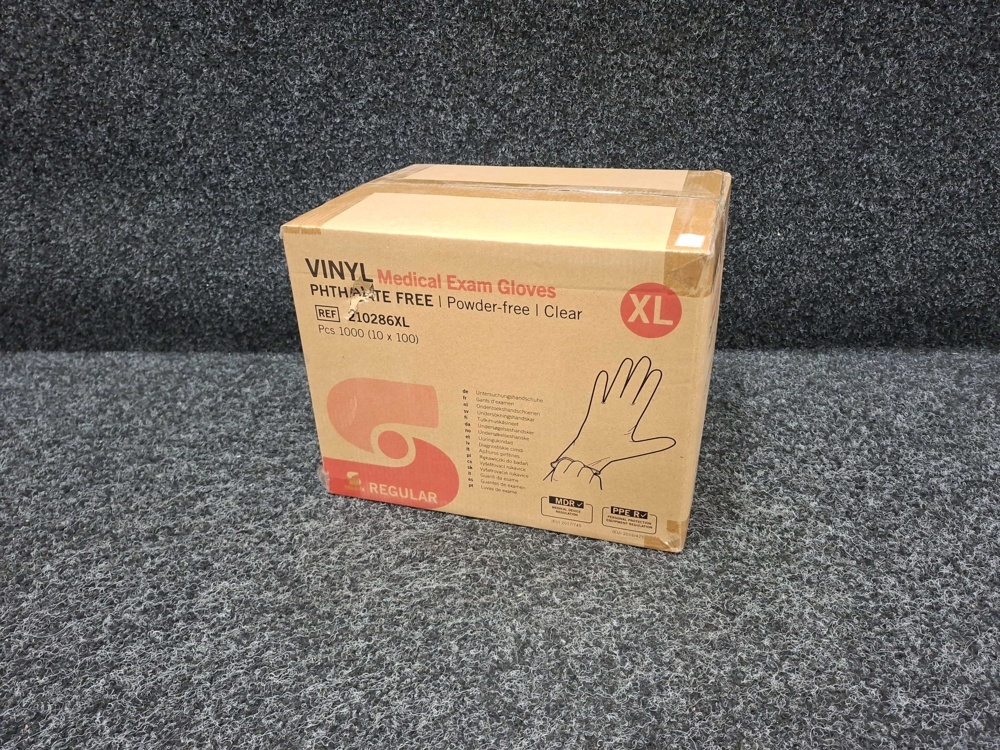 1597162-1 1000 vinyl gloves Medical Exam Gloves REGULAR, Phthalate-Free, Size XL