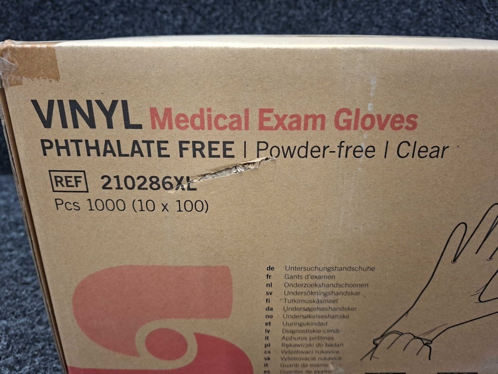 1597162-2 1000 vinyl gloves Medical Exam Gloves REGULAR, Phthalate-Free, Size XL