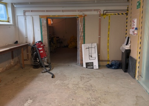 Various cleaning equipment - vacuum cleaner, washing screen, workbench and chair