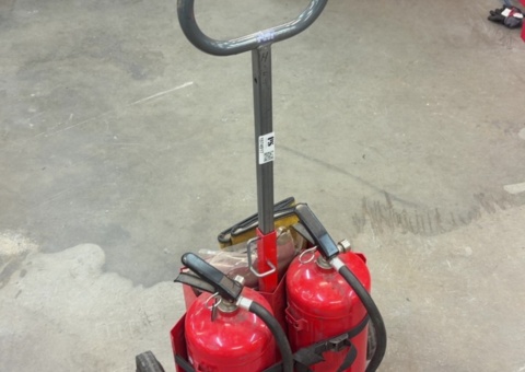 Fire extinguisher trolley with 2 fire extinguishers